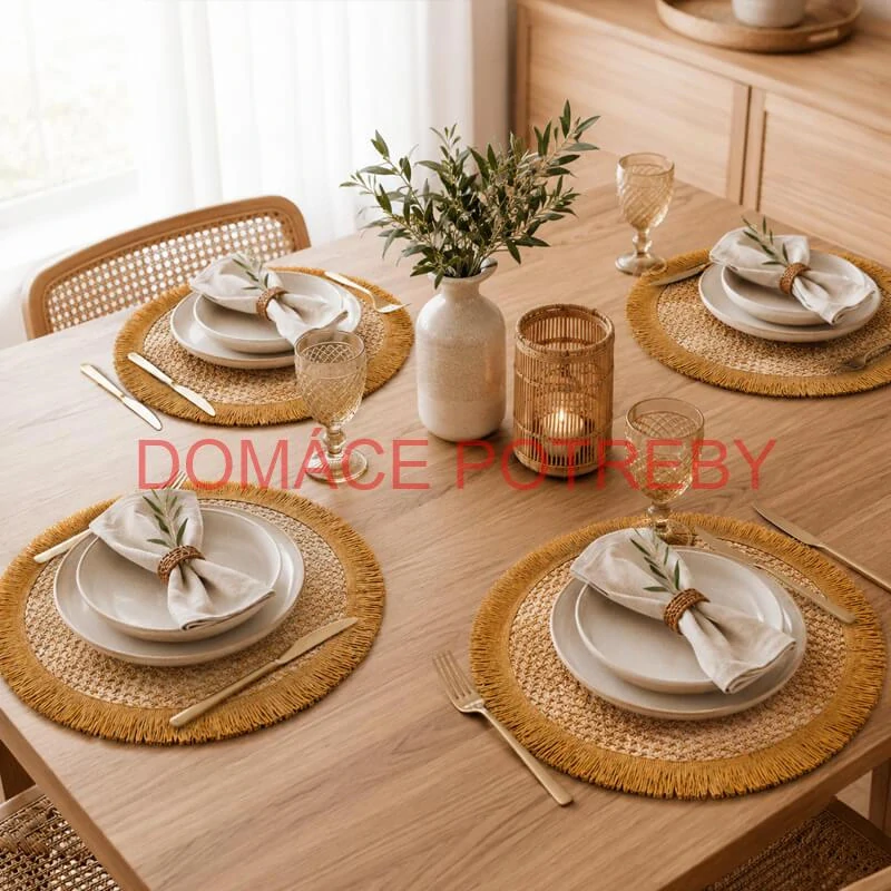 Okrúhle prírodné podložky pod tanier so strapcami 37 cm, 4 ks