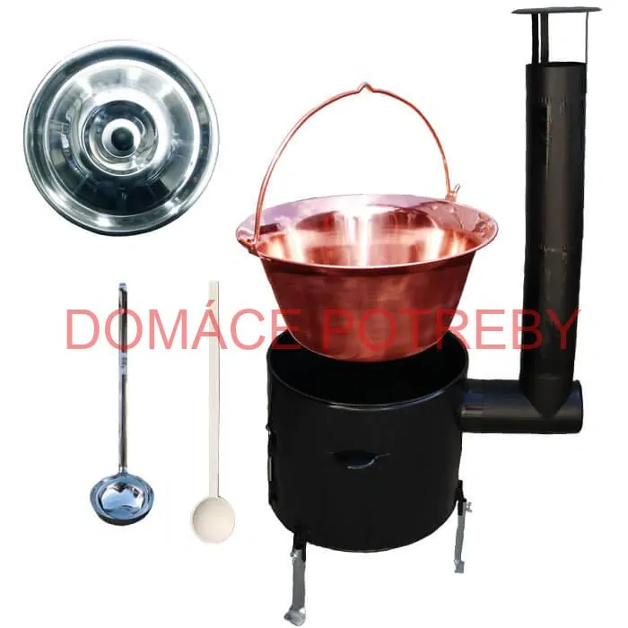 Medený kotlik 10 L (1,2 mm) + smaltovaná kotlina 31 cm + vareška a naberačka Easy party