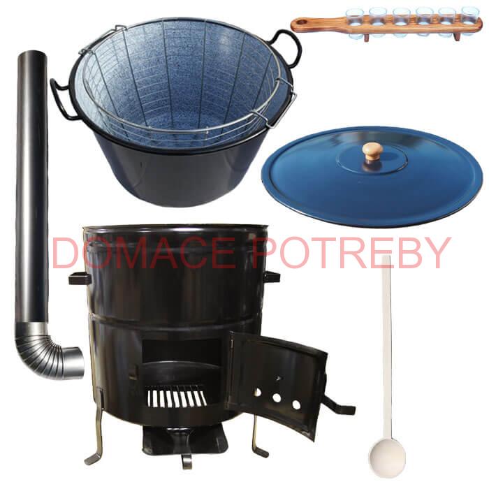 Zabíjačkový smaltovaný kotol 70 L + kovová kotlina 56 cm + kôš do kotla a štamperlíky