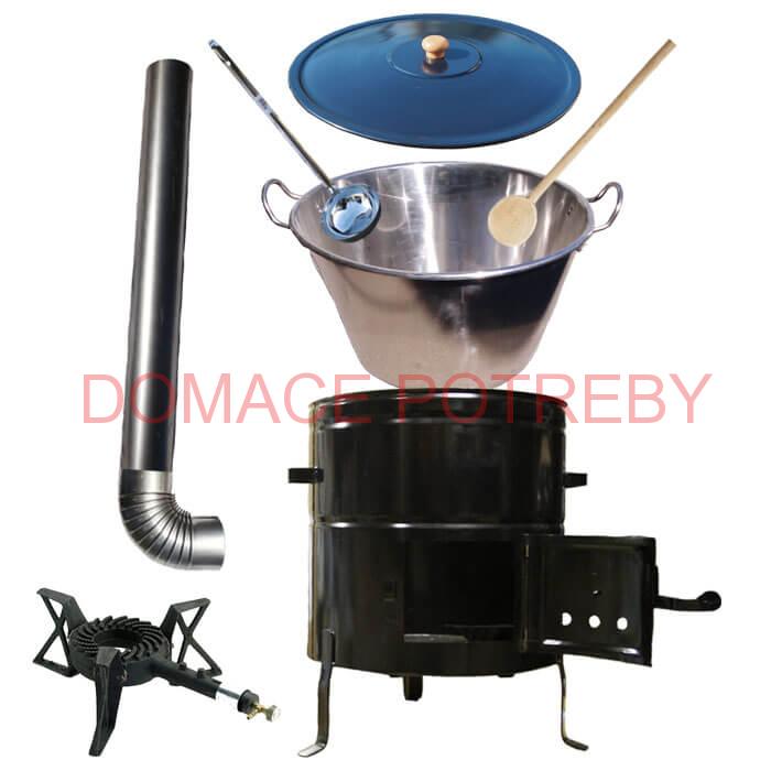 Zabíjačkový nerezový kotol 50 L, kovová kotlina 50 cm, smaltovaná pokrievka, horák 7 kW + dymovod zdarma