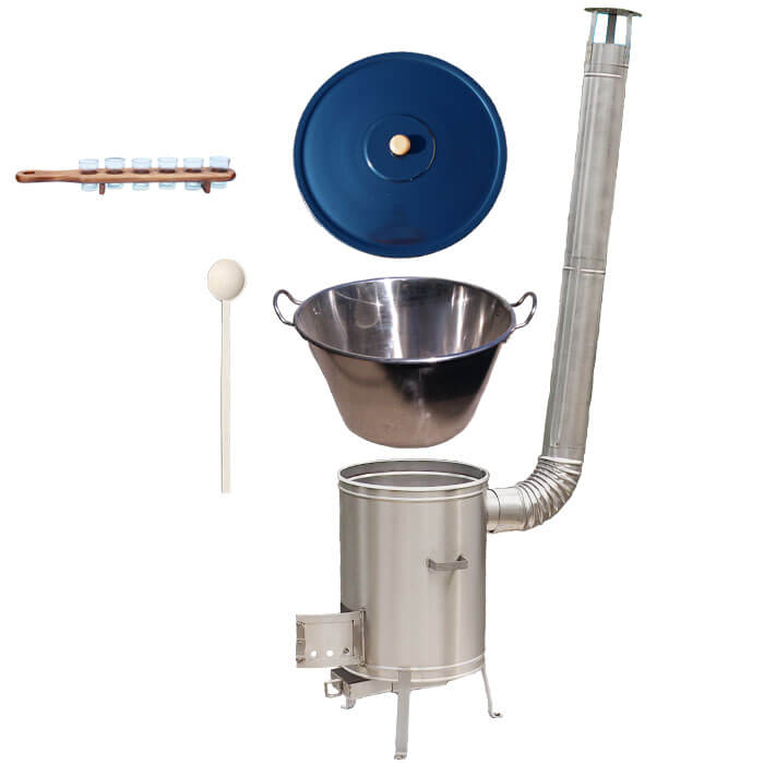 Zabíjačkový nerezový kotol 60 L + nerezová kotlina 53 cm + štamperlíky